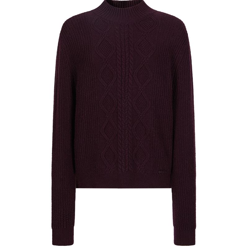 

JUZI ANNACO Women s Elegant Vintage Cable Knit Half-High Collar Wool Pullover Sweater L