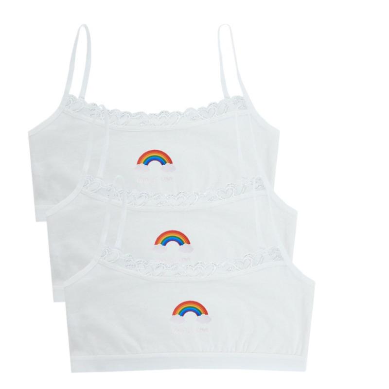 

3PCS Teenage Girls Small Training Bras Cute Kids Rainbow Printed Sports Vest Bra Students Children Brassiere Underwear Tube Tops