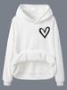 European & American Women's Heart Print Hoodie - Long Sleeve, Fleece-Lined, Kangaroo Pocket, Autumn/Winter Style