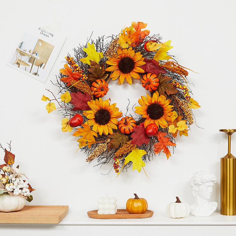 Pumpkin Berry Maple Leaf Vine Halloween Decor Wreath for Hotel & Mall