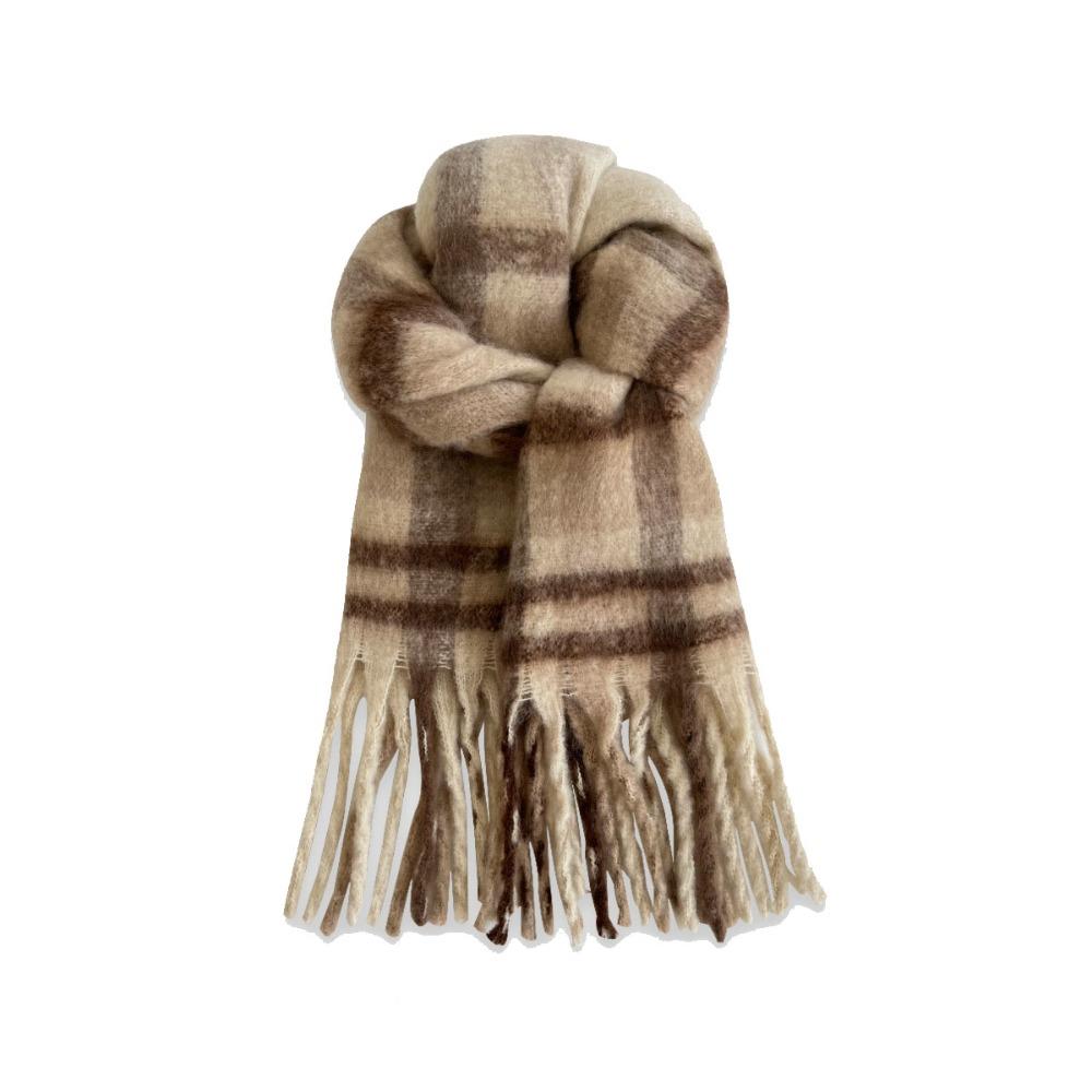 Plush Plaid Wool Scarf Tassel Cape Wraps Warm Winter Cashmere Scarves  Student
