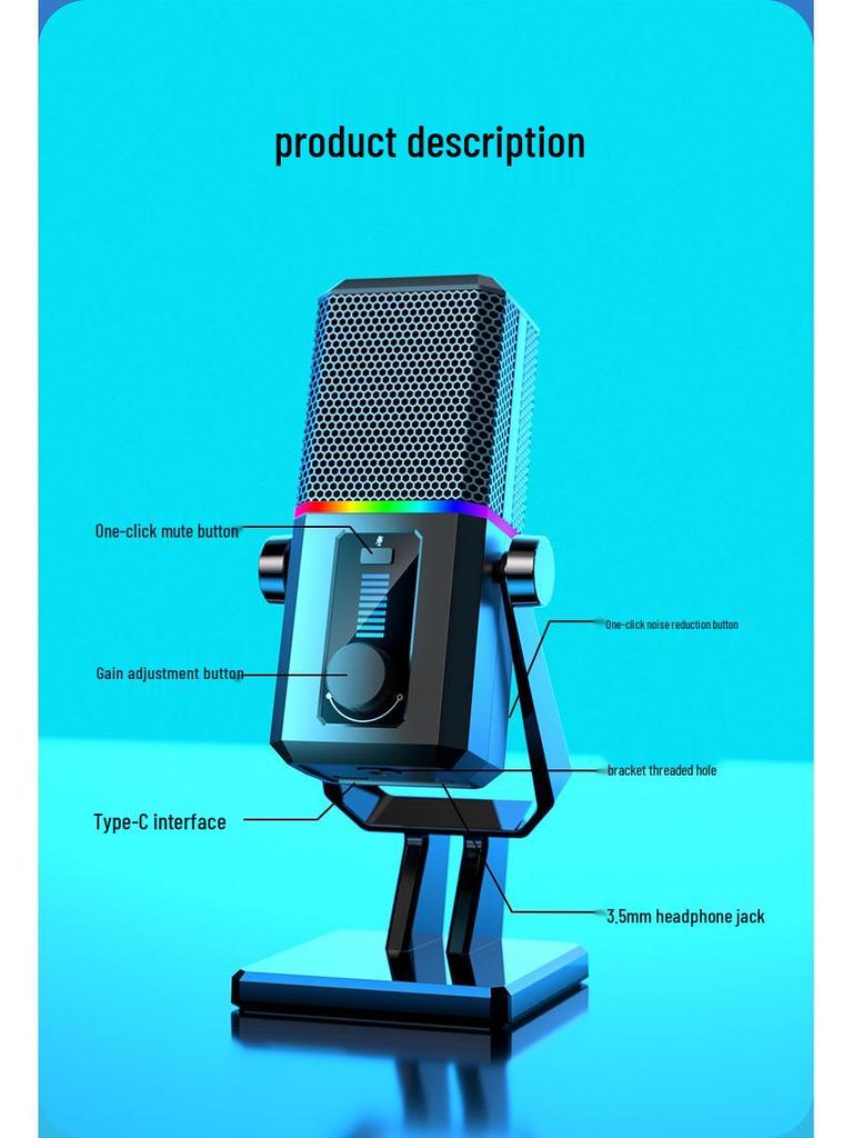 RGB Noise-Reducing Mic for Gaming, Streaming, Conferences, and Online Classes - Blackout Desktop Microphone