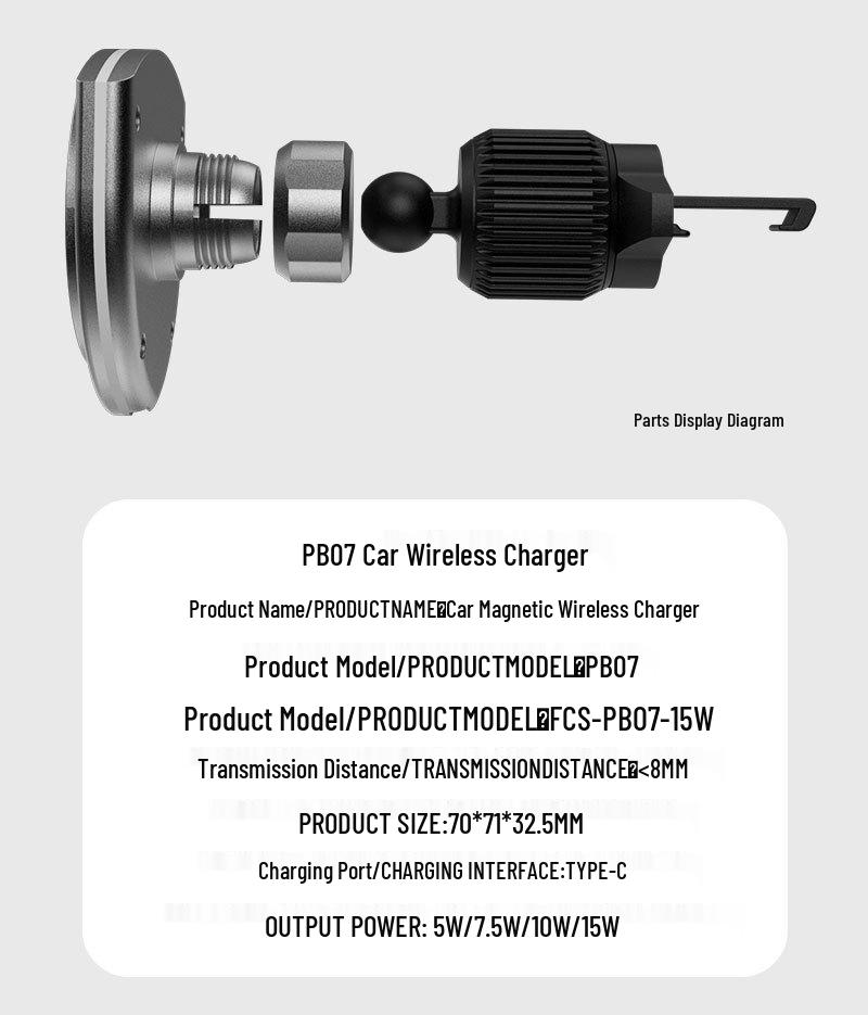 15W Magnetic Wireless Car Charger & Phone Holder for Apple/Android