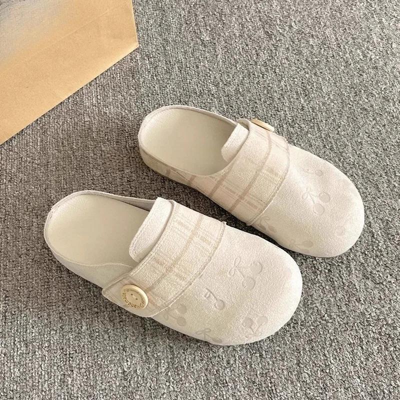 Baotou Slippers Autumn New Fashion Round Toe Deep Mouth Suede Soft Sole Non-slip Wear-resistant Flats