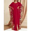 Ramadan Elegant Floral Print Maxi Dress Batwing Sleeve Split Women Kaftan Clothing