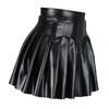 Women Pleated Skirt Faux Leather High Waist A-line Loose Hem Solid Color Clubwear Party Dance Skirt Above Knee Length Mini Skirt