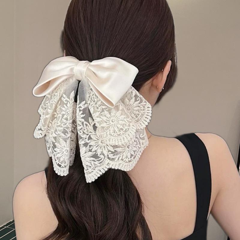 Elegant Retro Satin Bow Hair Clip for Women - Perfect for Low Ponytails and Head Ornaments