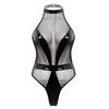 Dame Sexy Leather Mesh Undertøy Undertøy Åpent skritt Bodysuit nattøy