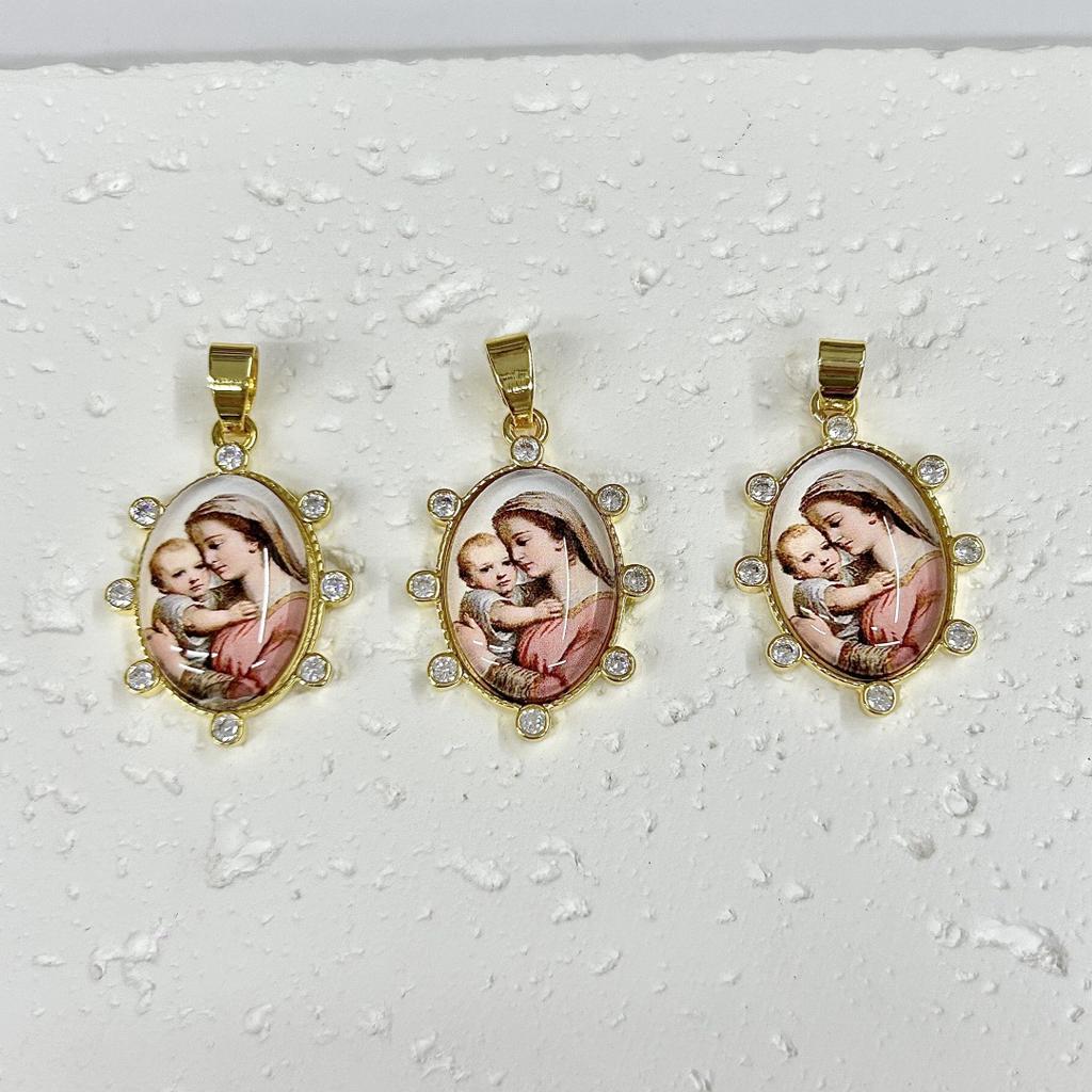 Oval Copper Personality Trendy Portrait Virgin Mary Pendant Necklace Bracelet Accessories Material