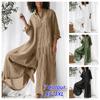 Cotton Linen Women Jumpsuit Oversized Vintage Button Jumpsuit Summer Women Casual Beach Playsuit Wide Legs Pants Loose Romper