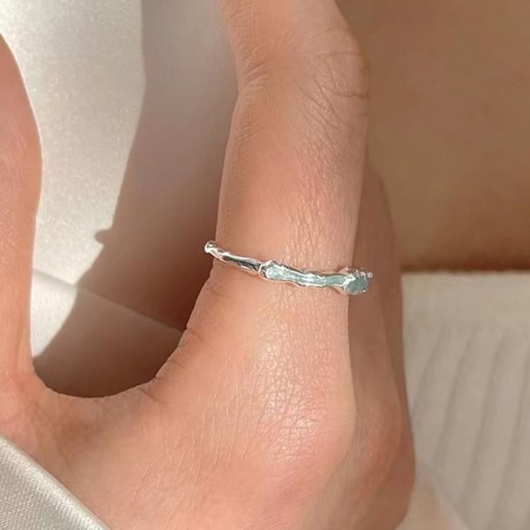 2023 Mint Green Oil Drop 925 Sterling Silver Korean Style Joint Ring for Women
