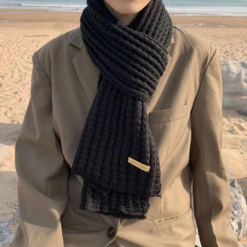 Harajuku Style Women's Scarf for Autumn Winter Thickened Warm Korean Style Solid Color Knitted Chunky Yarn Long Scarf