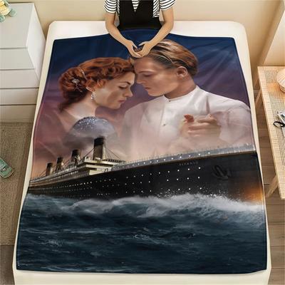 1PC Titanic Print Flannel Blanket, High Quality All Seasons, Home Decor, Warmth and Comfort, Perfect for Christmas Gifts