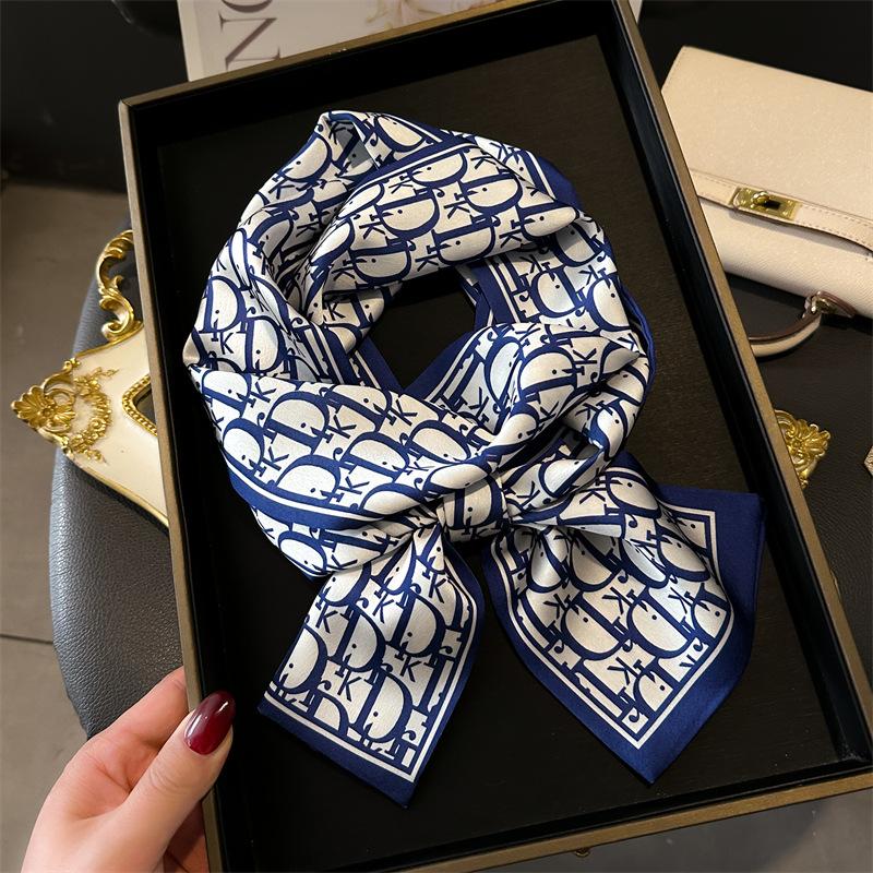 Schlichter geometrischer Schal, leichter Luxus, Streamer-Gurt, Taschendekoration, Anzugschal, kleines langes Stirnband, Seidenschal, Damendruck, schmal