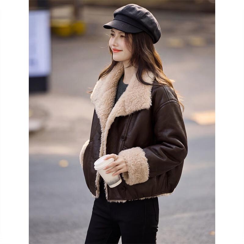 Women's PU Leather & Faux Lamb Wool Spliced Down Jacket