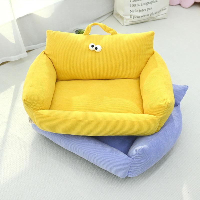 Big-eyed Doghouse Cat Nest Striped Sofa Shaped Nest Macaron Pet Nest Small and Medium-sized Pet Mattress