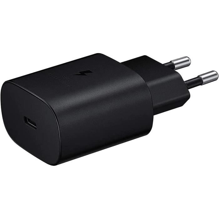 Chargeur Rapide 25W - Samsung - Compatible A54/A34/A14/S23/S22 - USB-C - Noir - Adaptateur secteur