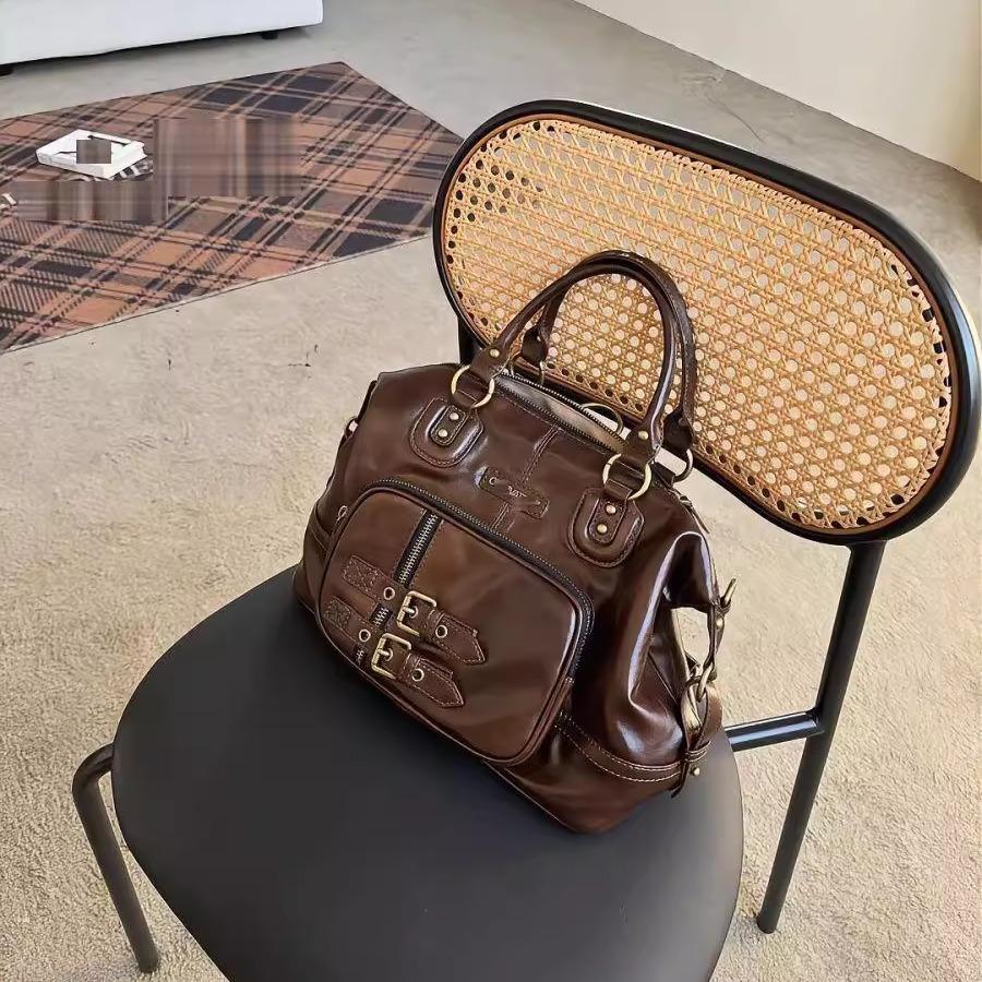 

Сумка-тоут большой вместимости, ретро-сумка из ПУ, новая коллекция весна-лето, женская сумка через плечо из высококачественной масляной вощеной кожи, универсальная темно-коричневого