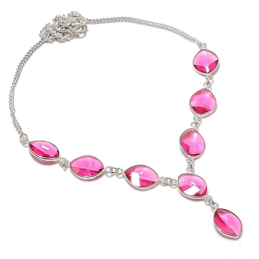 

Natural Pink Rubillite Gemstone 925 Sterling Silver Jewelry Necklace 18 ASN-5902