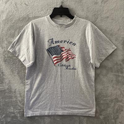 US Ts Heavy 707 T-Shirt Mens Medium America Gray Crew Neck Short Sleeve Made USA