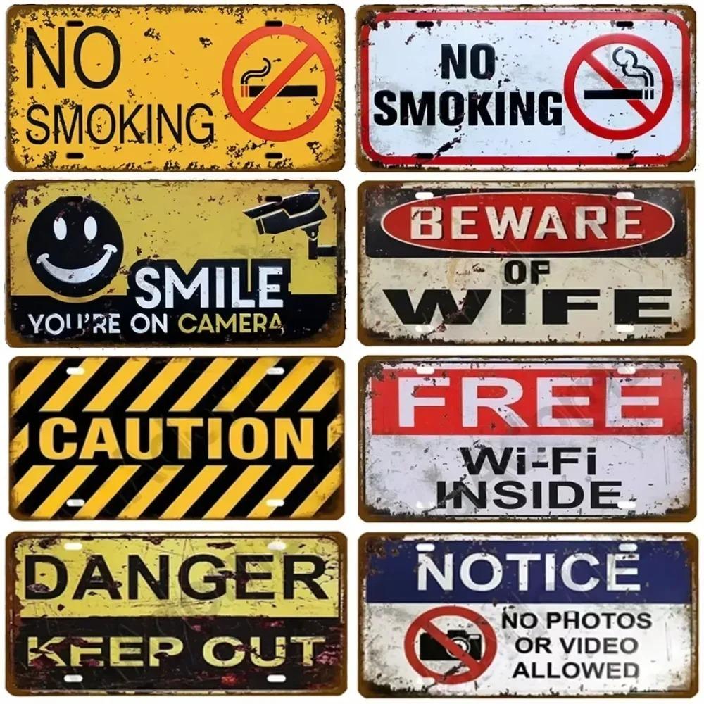 No Smoking Caution Signs: Metal Aluminum Vintage Decor for Garage & Clubs