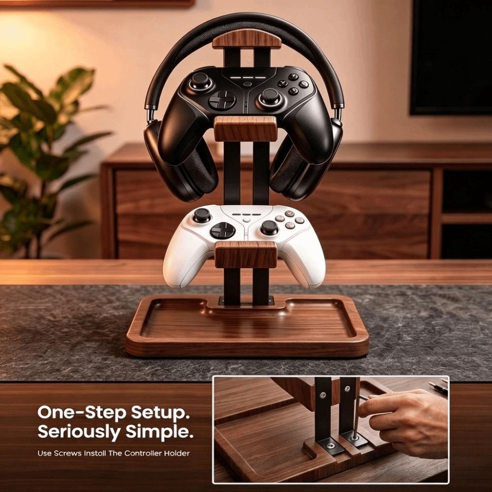 Stable Gaming Headset Stand Wood Controller Display Stand Desktop Decoration