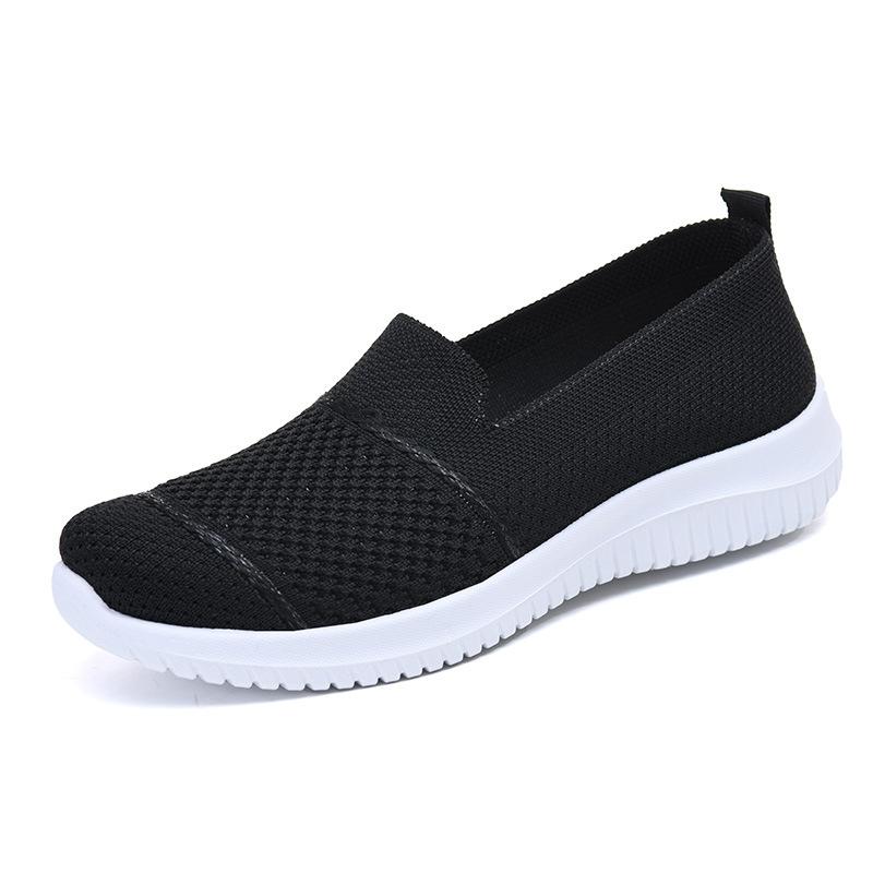 Dámské nové nadměrné prodyšné boty z flyknitu, ploché pracovní boty, síťované boty, dámské ležérní jednoboty