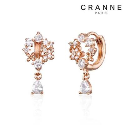 [CRANNE] 14K GF Flower Stone One-Touch Earrings C24EGF193