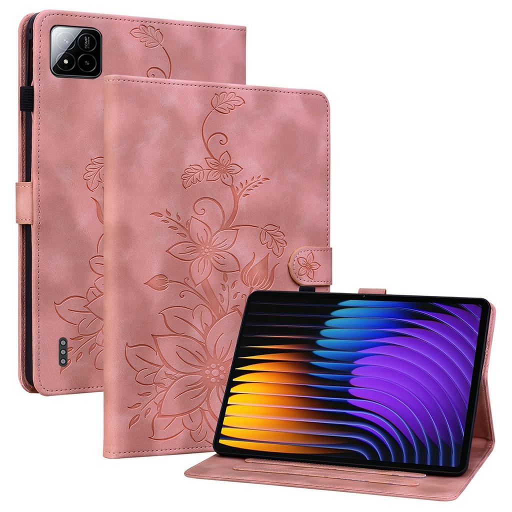For Xiaomi Poco Pad X1/Pad 8 Pro/Pad 8/Pad 7 Pro/Pad 7 Case Lily Flower Imprint Card Slots Leather Tablet Cover