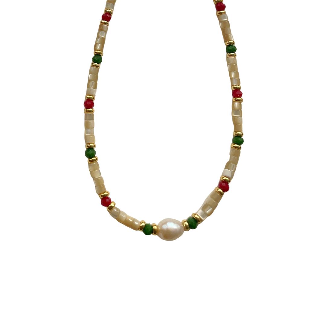 Niche fashion temperament wind handmade beaded collarbone chain S925 sterling silver horseshoe snail freshwater pearl necklace