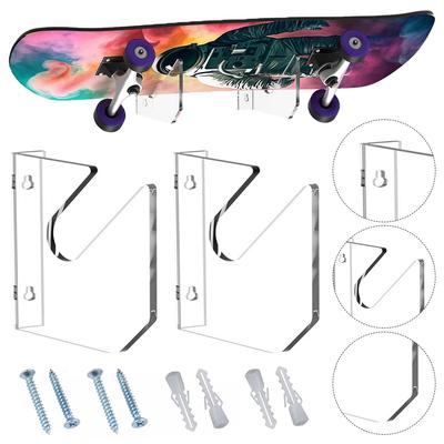 2Pcs Wall Mount Deck Rack Acrylic Skateboard Wall Mount Rack Deck Skate Scooter Skateboards Wall Holder Longboard Display Hanger