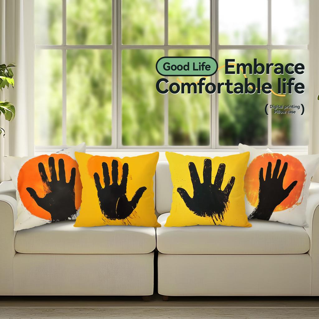 Black Handprint Cushion Pillowcase Printed Polyester 45x45cm Throw Pillowcover Decorative Sofa Cushion Pillowslip Home Decor
