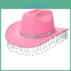Western Cowgirl Hat With Rhinestone Tassel Decoration And Large Brim For Summer Outdoor Fashion