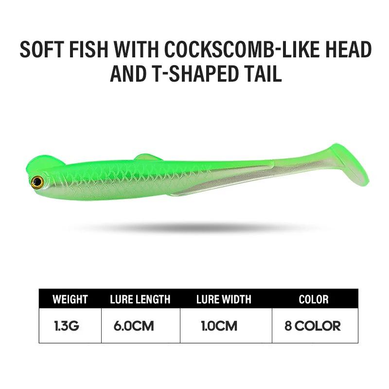 15PCS Fishing Lures 6cm 1.3g PVC Soft Bait T-Tail Swimbait Wobblers Slow Sinking Artificial Lure Pike Bass Fishing Tackle Pesca