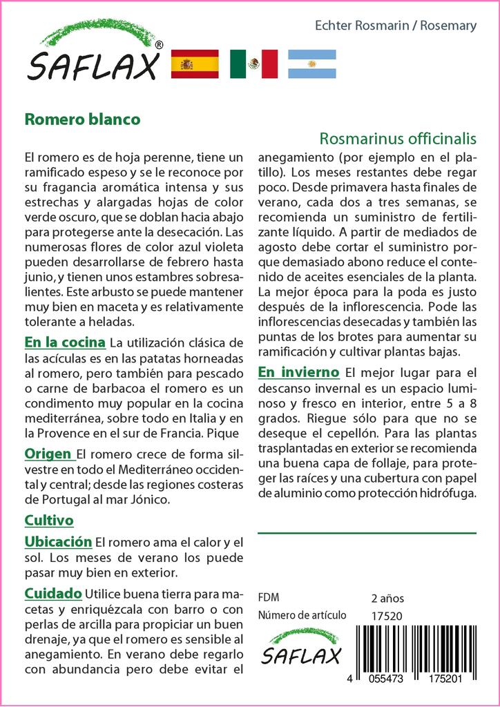 SAFLAX Zahrada v sáčku - Rozmarýn - 100 semen - Se substrátem ve vhodném stojacím sáčku - Rosmarinus officinalis