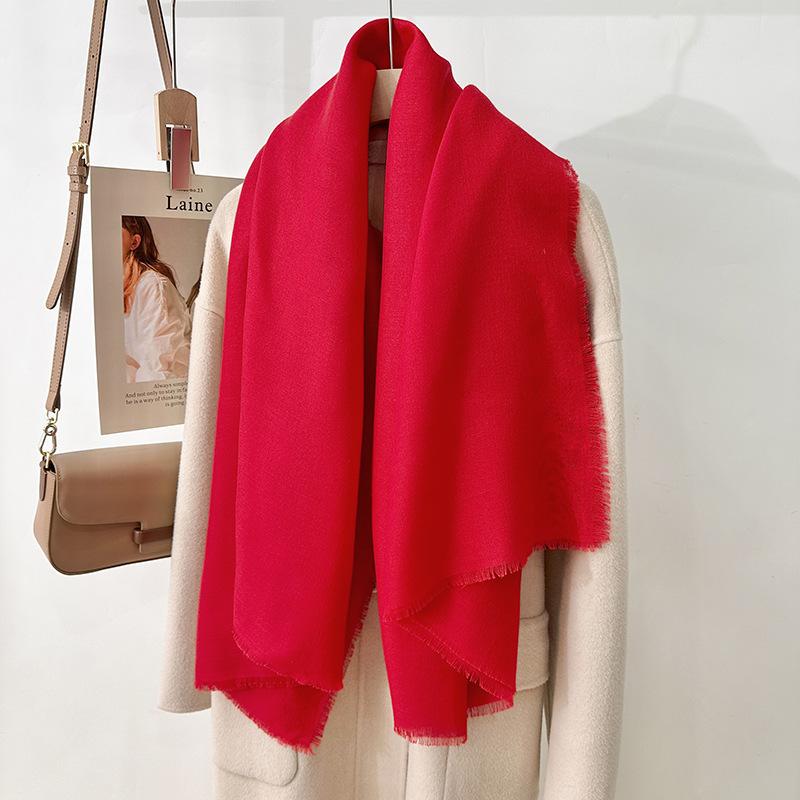 Simple literary and artistic yarn with sunscreen, elegant shawl, women's solid color square short fringed temperament scarf