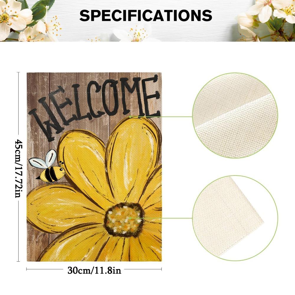 2pcs Bee Sunflower Spring Summer Garden Flag 12x18 Inch Double Sided Outside Welcome Wood Grain Yard Outdoor Flag