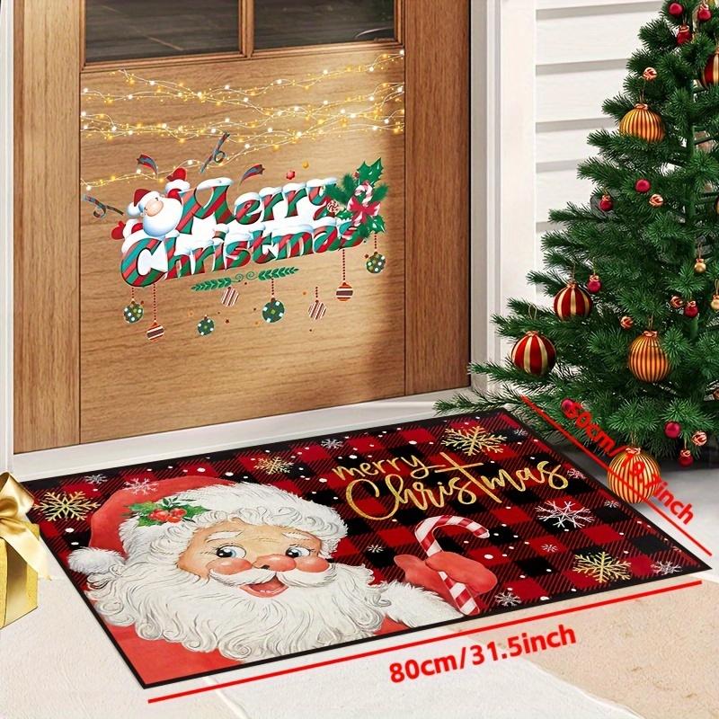 Anti-Slip Washable Christmas Kitchen Mat Waterproof Absorbent for Entryway Bathroom Santa Pattern Home Holiday Floor Mat