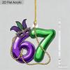 2D Flat Number 67 Shaped Mardi Gras Acrylic Sign, Drops, Suitable for wall decoration, porch, room, villa, accents Home, Hallway, or Workplace - Rusti
