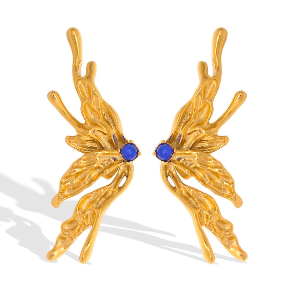Gold-Plated Butterfly Stone Earrings - Trendy Titanium Steel Studs