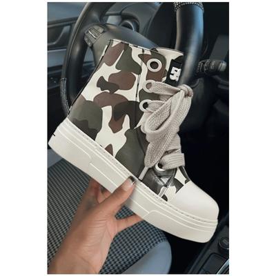 Zapatos de moda de talla grande con suela gruesa de caña alta, zapatillas casuales personalizadas de camuflaje, botas para uso diario