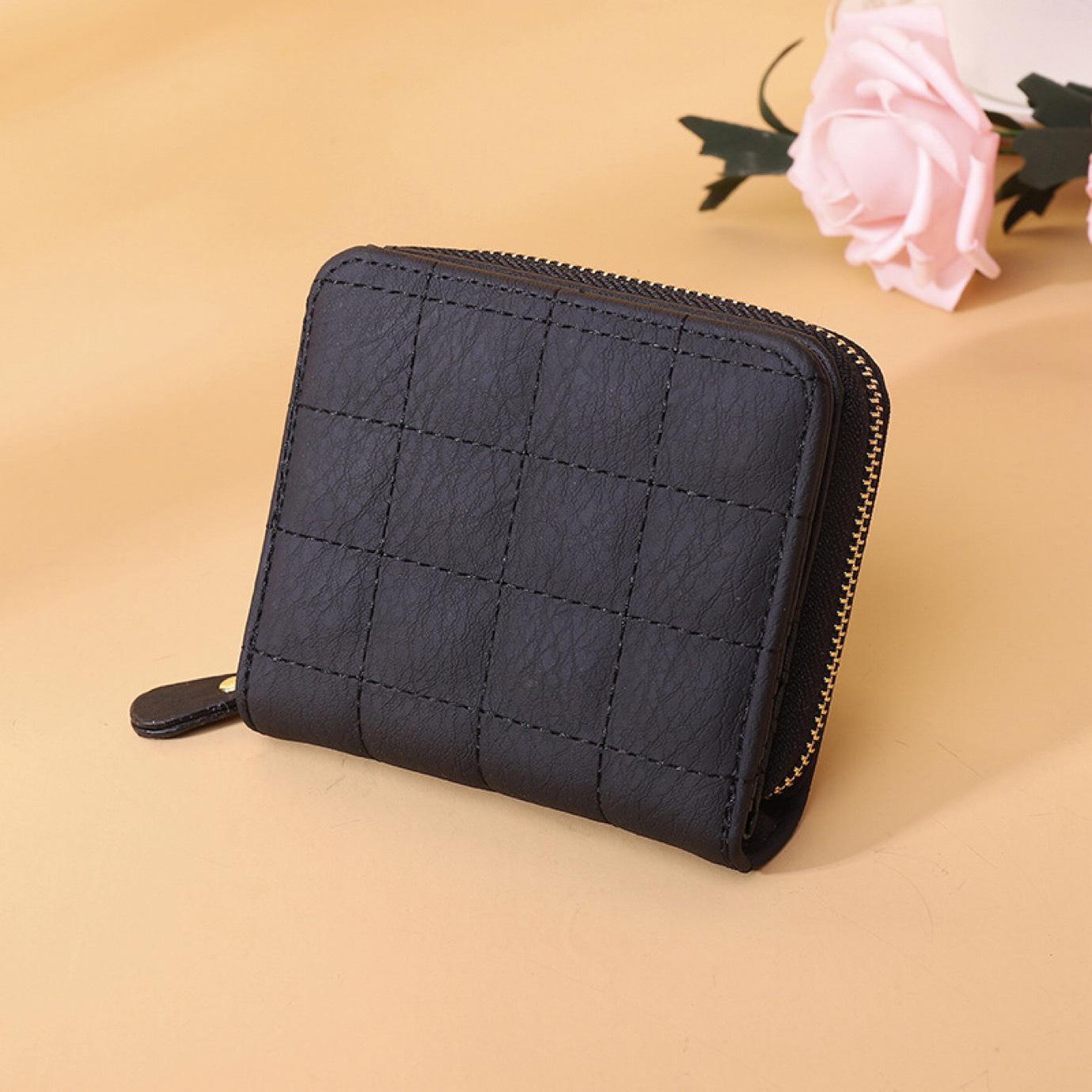 

Korean Style Mini Short Women s Wallet - Solid Color Zippered Coin Purse & Card Holder with Embroidery чорний
