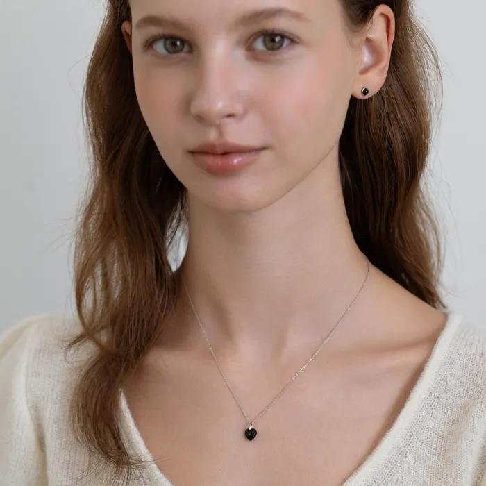 (Silver 925) Volume Stone Heart Necklace NZ2532