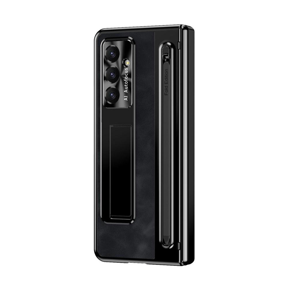 Samsung Galaxy Z Fold 8 Ultra Kickstand Retro Leather Case with Stylus and External Screen Glass, Black