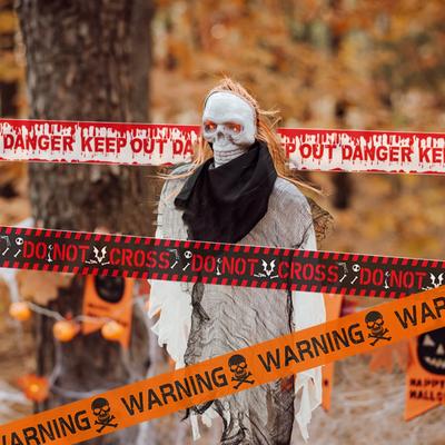 Halloween Party Decoration Supplies - Warning Tape Signs + Window Prop, Danger Warning Line Horror Props
