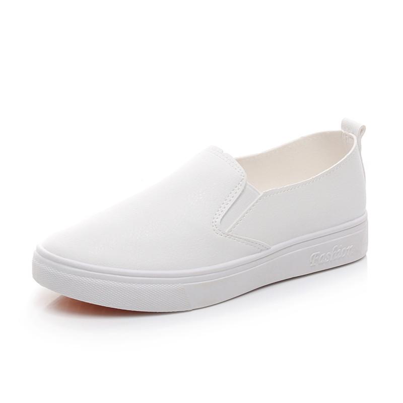 Versatile Women's White Slip-on Shoes - Autumn/Winter Flat Leather Sneakers for Nurses and Students