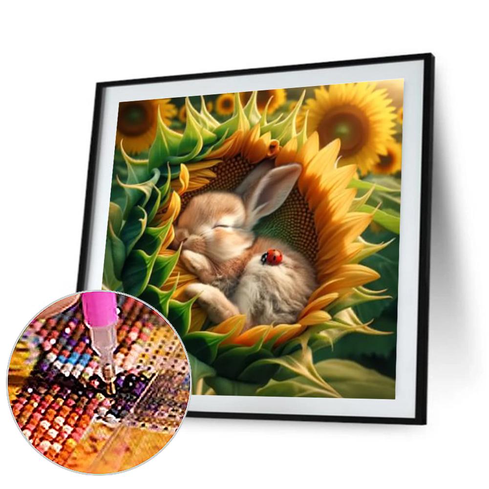 40x40 см Подсолнух Заяц 5D DIY Полная выкладка Круглые Алмазная Живопись Набор Настенный Декор China Mainland