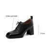Fashion New Spring Genuine Leather Women Shoes French Retro Square Toe Lace Women Pumps High Heels Loafers Shoes for Women Ladies Shoes