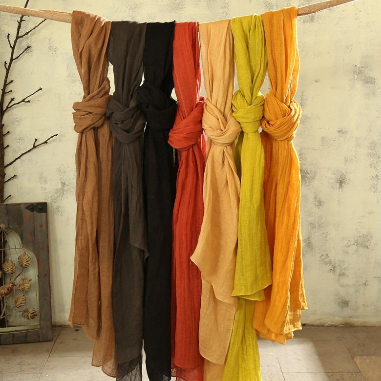 Super Long 240Cm Solid Color Linen Scarf, Retro Literary And Versatile