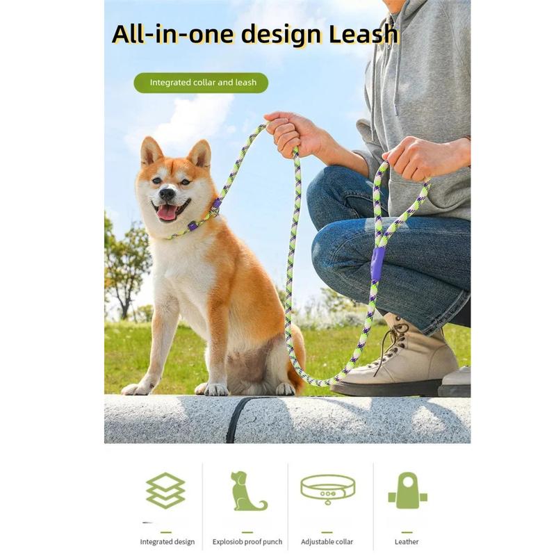 All-in-one Design Dog Leash Collar Set for Small Medium Dogs, Durable Braided Rope Slip Lead Pet Training Leash